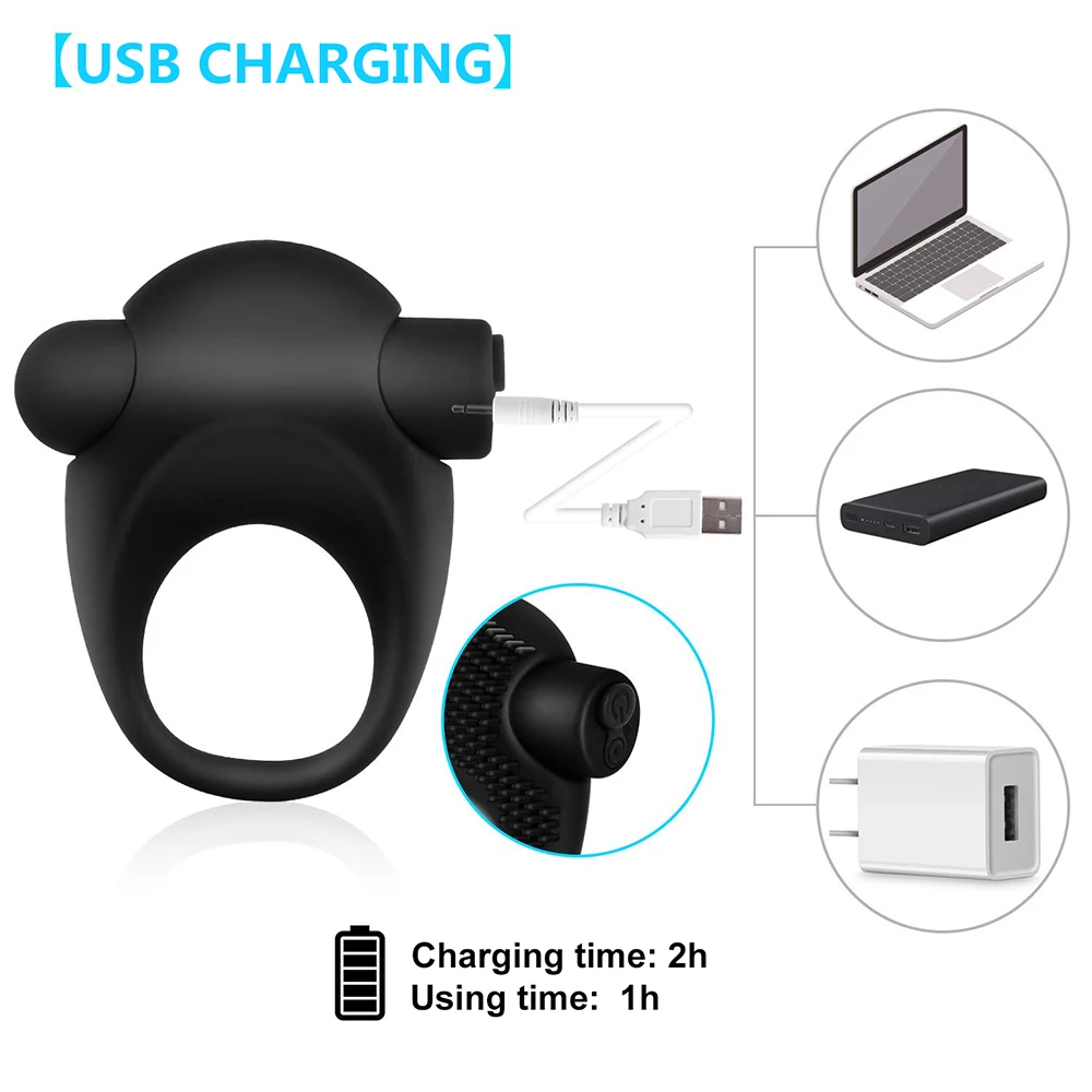 Перезаряжаемый USB массажер для мужского члена с 10 скоростями|Кольца пениса| |