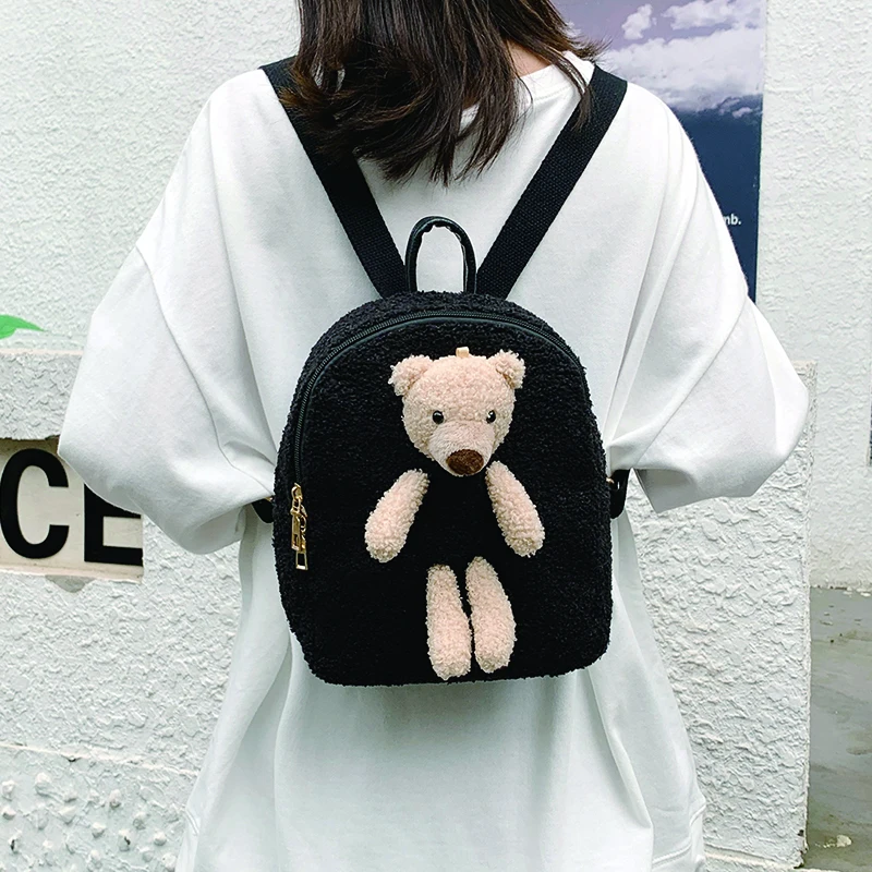 

2021 Fashion New Women Plush Backpack for Cute Girls Cartoon Bagpack Lovely Female Small Bookbag Casual Lady Anti Theft Mochila