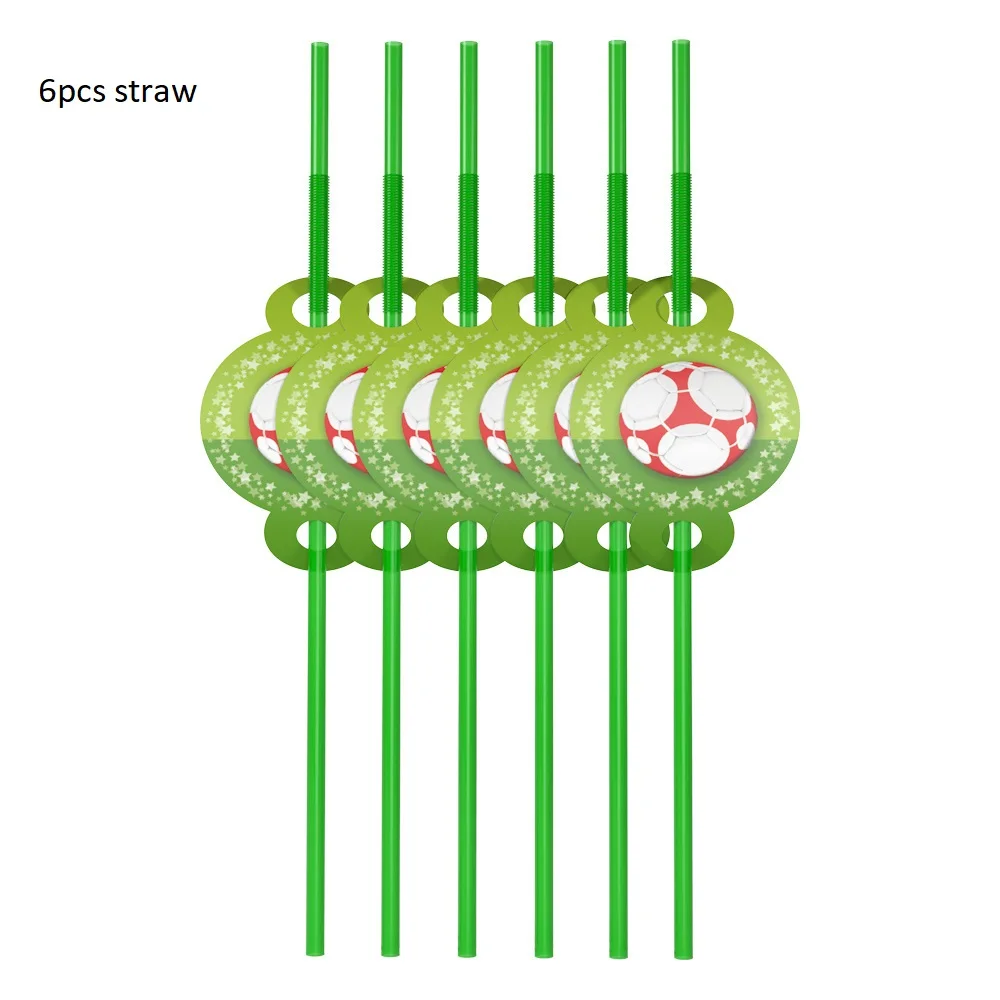 6pcs Straws Футбол вечерние посуда Бумага пластины салфетки под чашки скатерть баннер счастливый день рождения, мероприятие, вечеринка принадлежности для мальчиков Festa - Цвет: 6pcs Straws