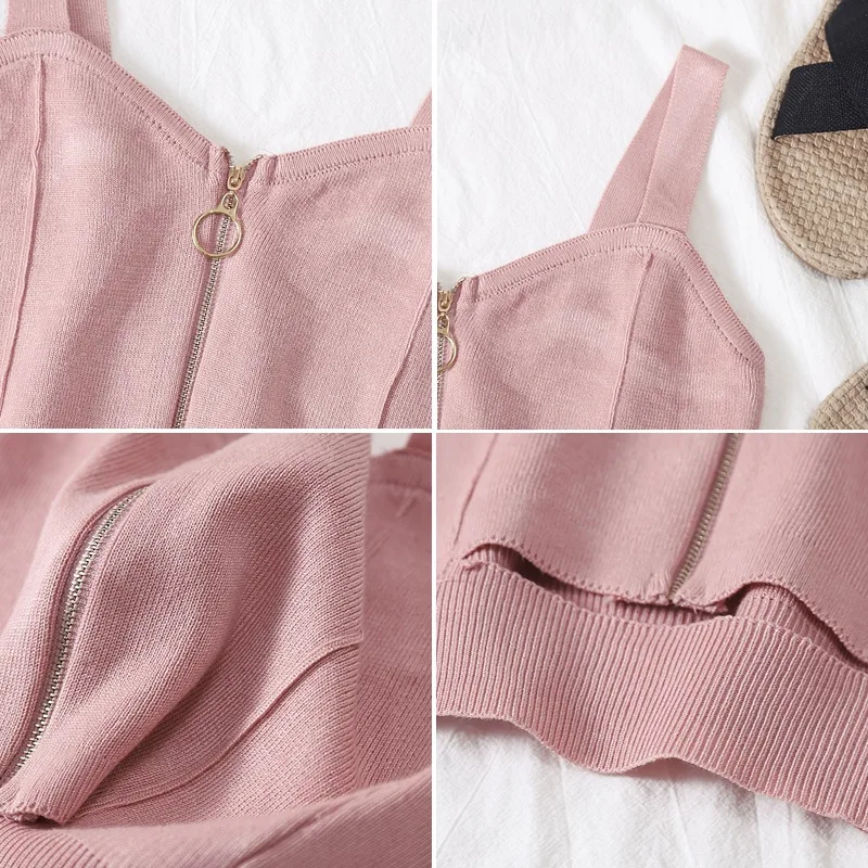 

Women Crop Top Club Sexy Zipper Knitting Camisole With Hole Female Tank Tops Ladies Sleeveless Solid Simple Tops Women