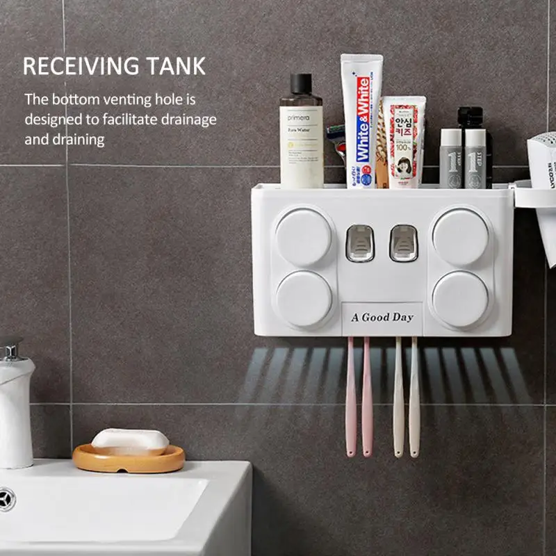 Настенный держатель для зубной пасты и щетки диспенсер ванной набор аксессуаров