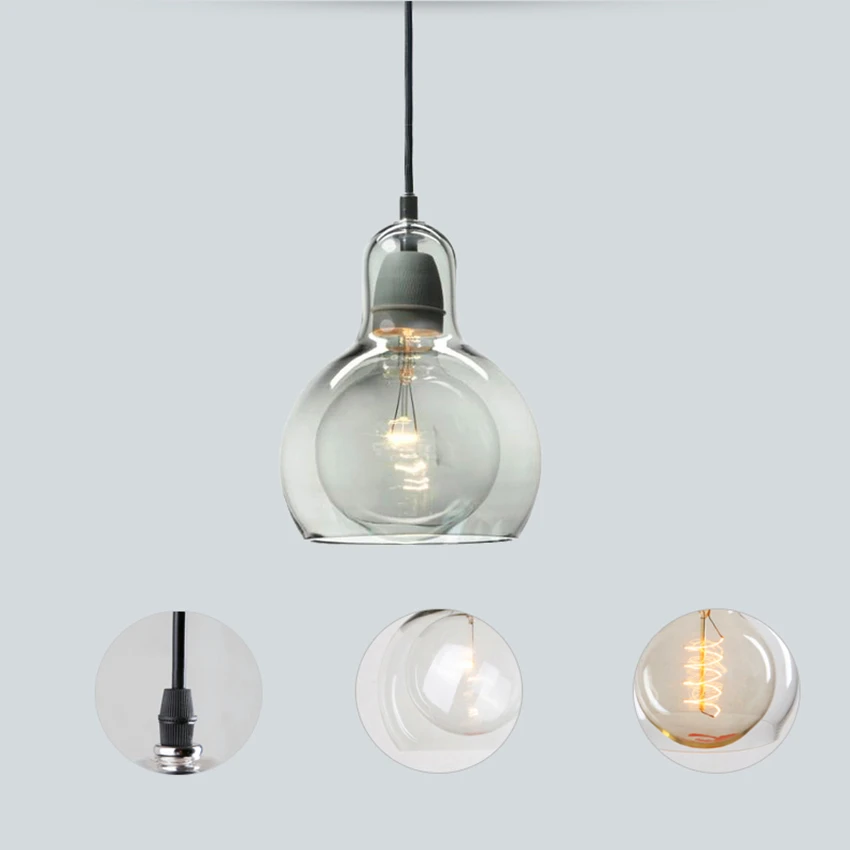 Лампа подвесная Loft E27 с прозрачным амбровым стеклянным плафоном LED, нордическая люстра, светильники шарики для подвески, декор дома, крепления.
