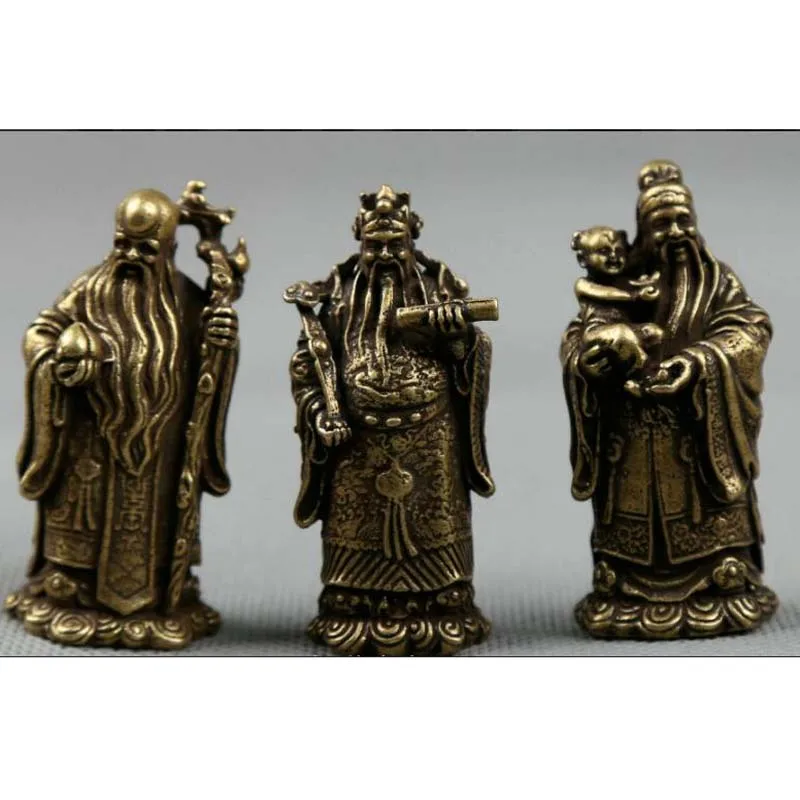 

Small Curio Chinese Bronze Taoism 3 Longevity God Fu Lu Shou Life Wealth Statue