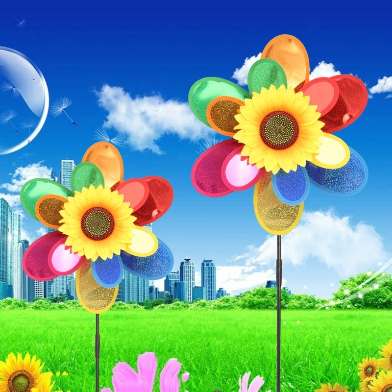 

Sequins Double Layer Sunflower Windmill Wind Spinner Home Garden Yard Decoration