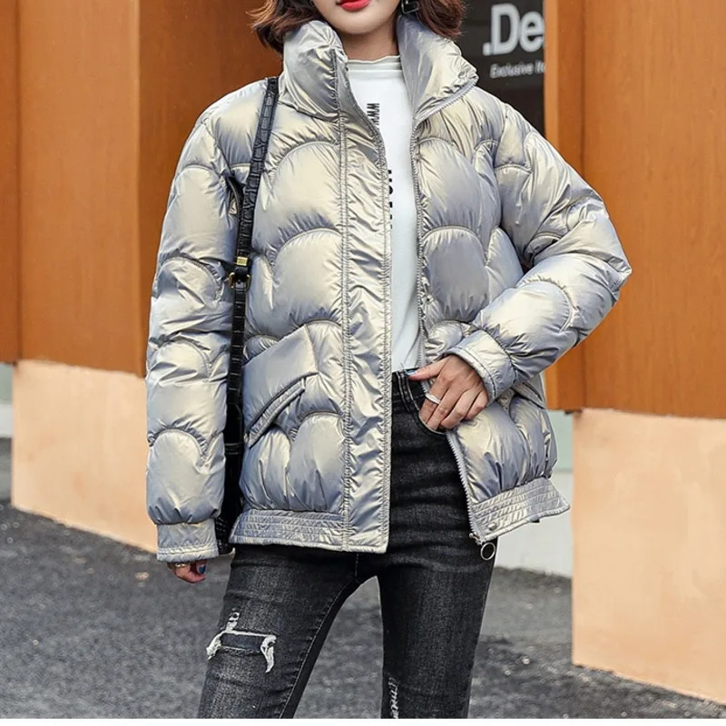 

Winter Coat Women Cotton Padded Jacket 2021 New Bright Face Wash Free Short Small Fashionable Solid Bread Bubble Coat