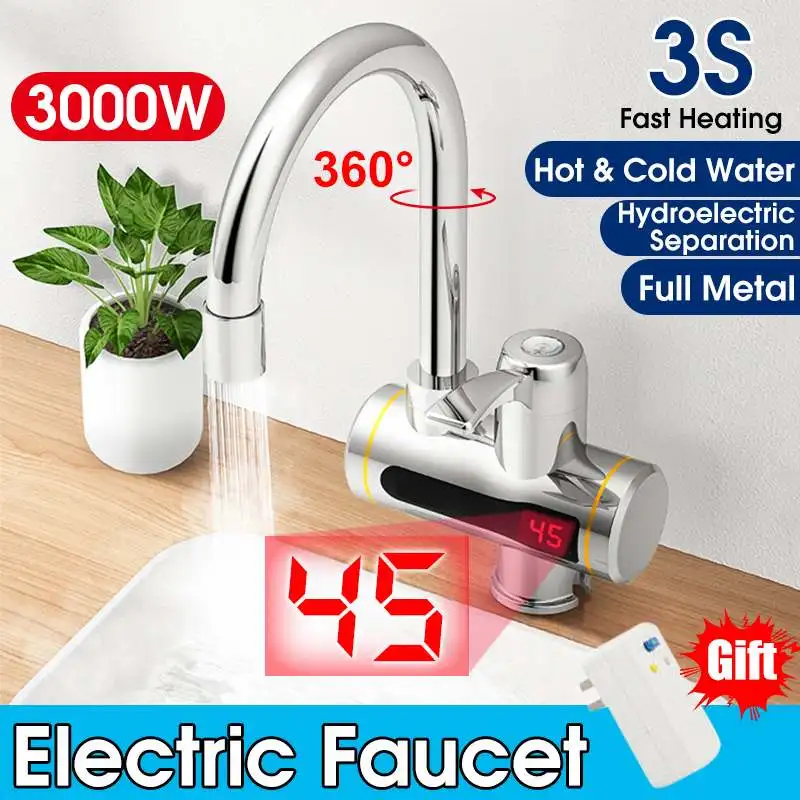 

3S Quick Heat Hot Water Faucet LED 360 Rotatable Fast Instant Faucet Electric Tap Water Heater Hot Cold Safe For Kitchen