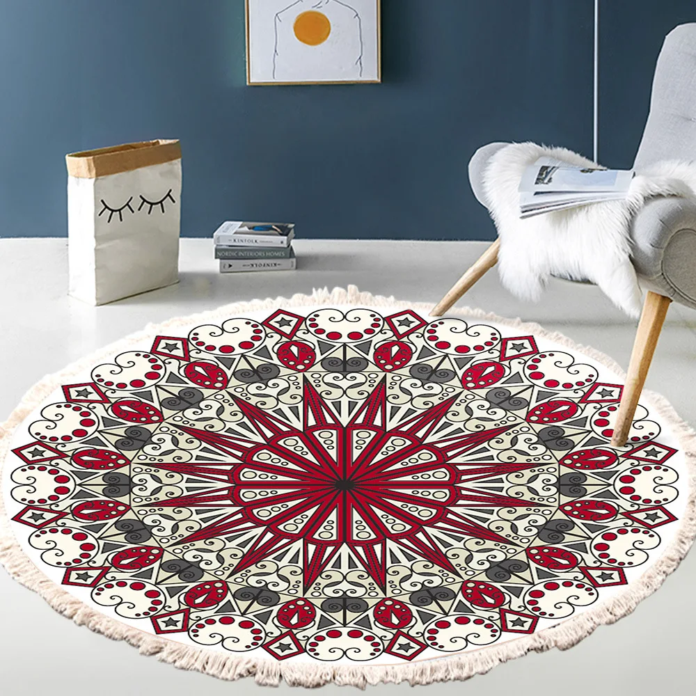 

Nordic Style Living Room Carpet Imitation Cotton Linen Bohemia Round Mat Decor Woven Prayer Bedroom Rug Children Play Area Rug