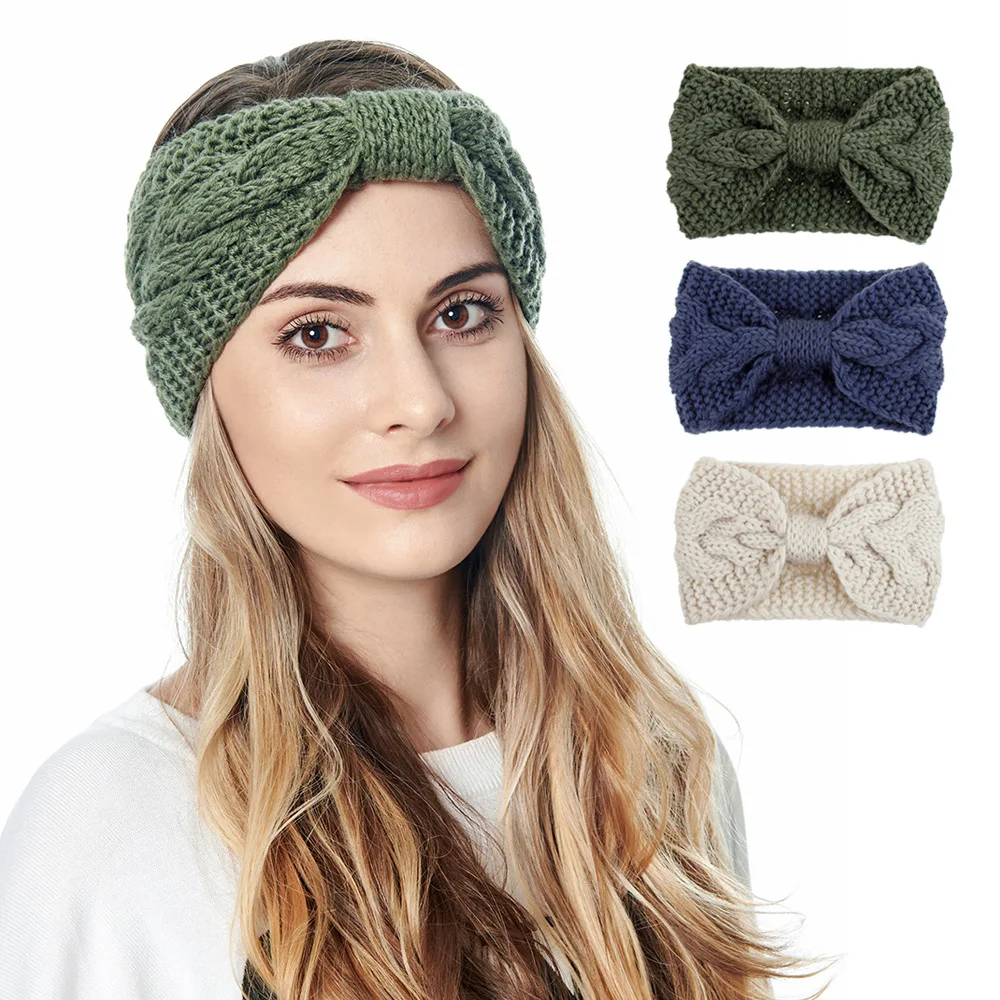 

Winter Headbands for Women Knitted Ear Warmer Headband Crochet Bow Twist Head Wraps, Womens Knitted Headband Turban Headwrap