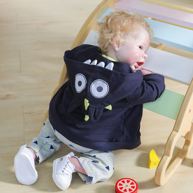 

2021 New 55cm Realistic Doll Soft Body Vinyl Toddler Babies Lifelike Curly Boy Play Toy