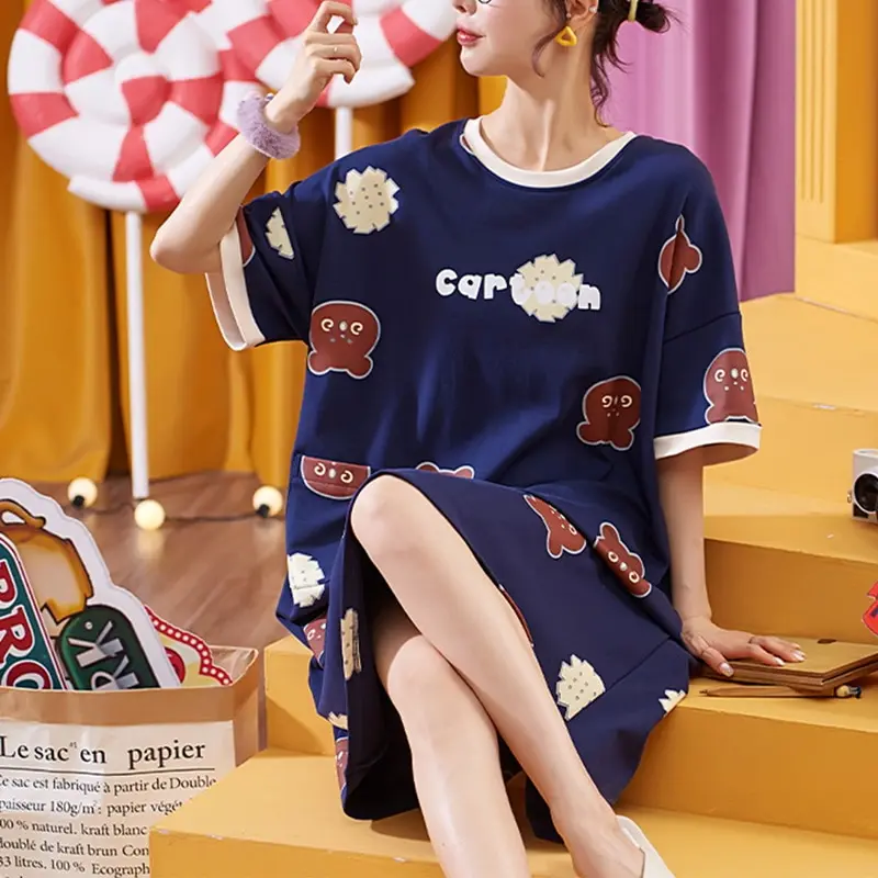 

Cute Cartoon Sleepwear For Women Nightgowns Dressing Gown Summer Nightdress Cotton Nighty Sleepshirt Plus Size Pijamas Pyjama