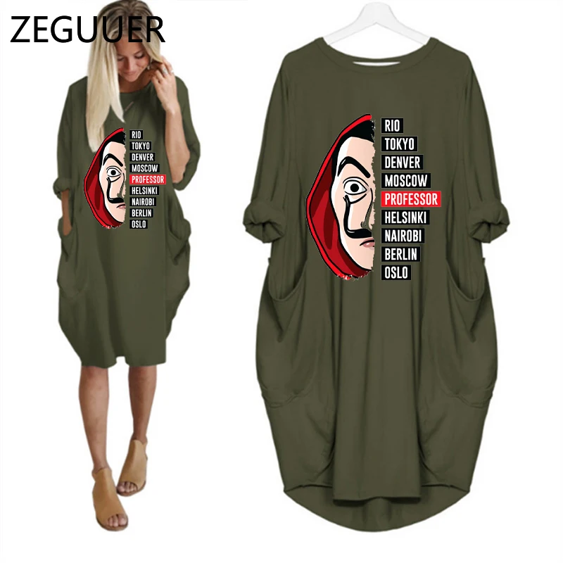 the house of paper dress money heist women casual dresses la casa de papel print funny long sleeve dresses for women party free global shipping