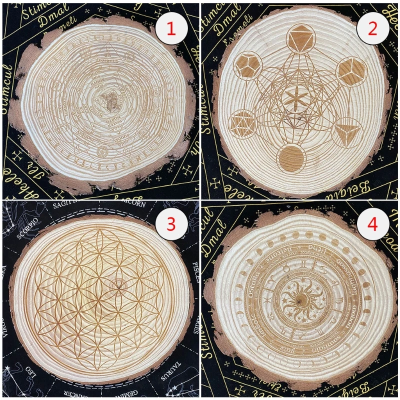 

22-25cm Log Carved Astrolabe DIY Carving Board Energy Disk Crystal Altar Decor
