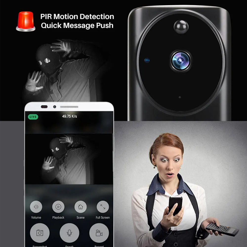 Умный дверной звонок с Wi Fi 1080P двусторонняя связь PIR монитор движения Домашняя