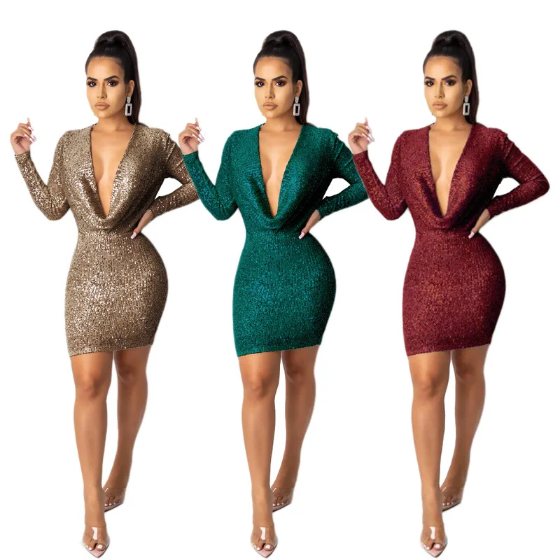 Amazon ebay Распродажа женской одежды модное сексуальное платье с блестками для