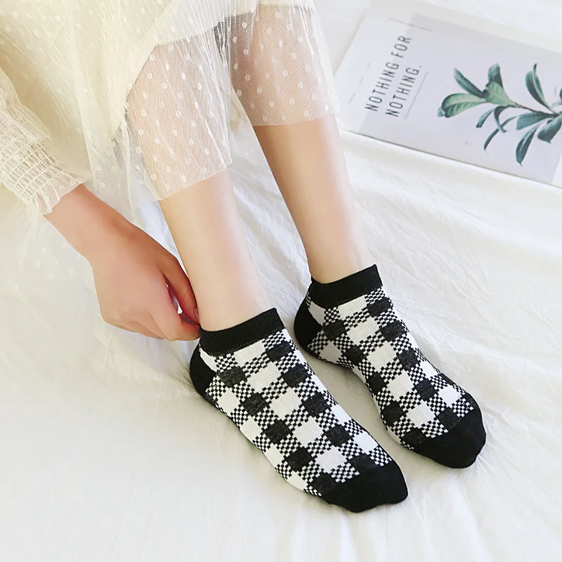 

2 Pairs Socks New Japanese Style Spring and Summer Women's Boat Socks Classic Square Breathable Socks Girl Cotton Socks