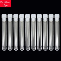 15 x 100mm plastic hard test tube with lid transparent plastic school test tube laboratory tool round bottle 10pc set