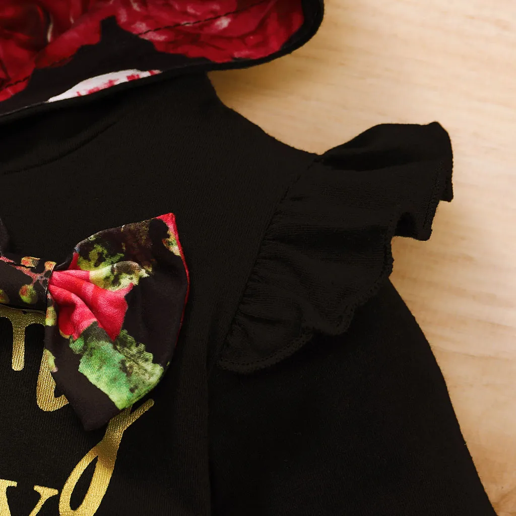Newborn Baby Girl Clothes Set Cotton Long Sleeve Letter Print Hoodie Top+Floral Pants Outfits Cute Infant Clothing Suit