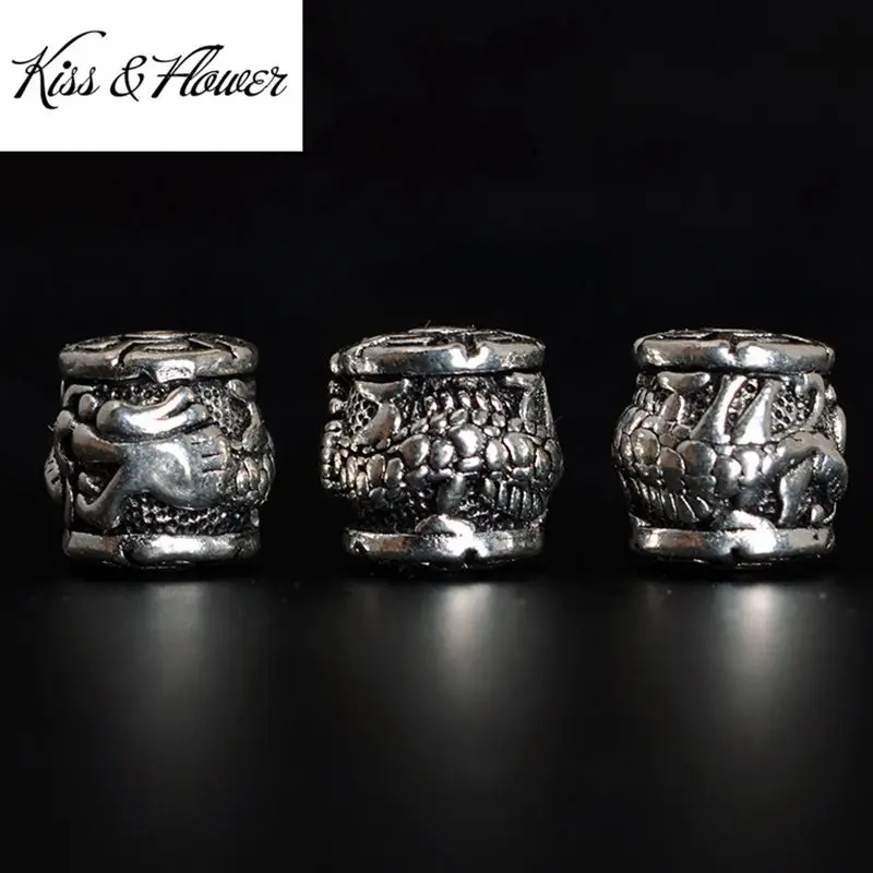 

QEENKISS AC244 Fine DIY Jewelry Making Accessories Findings Fittings Bracelet Necklace Vintage Dragon Tibetan 11mm Beads 1PC