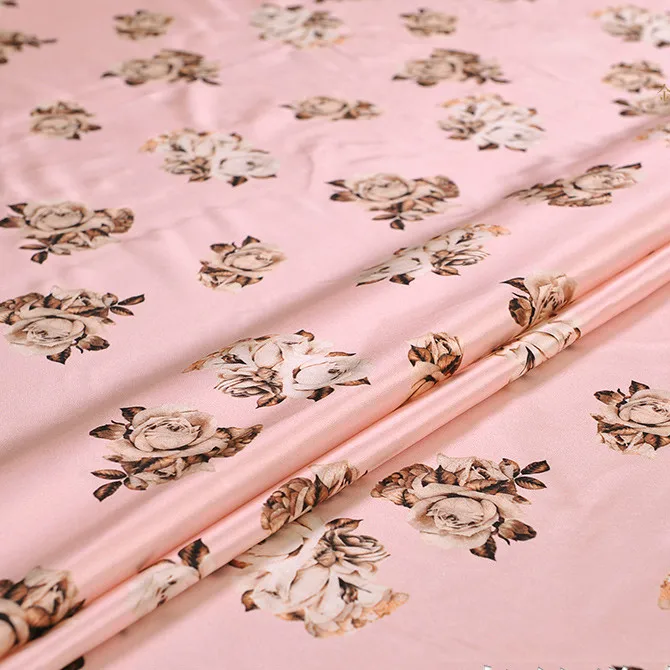 

135cm silk rose fabric satin 16mm digital inkjet silk stretch satin fabric meter shirt dress pink fabric wholesale silk cloth