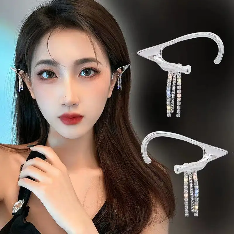 

Fairy Tassel Stud Earrings for Women 2021 New Trend Fake Fairy Piercing Earrings Cool Ear Clip on Jewelry for Women Accesories