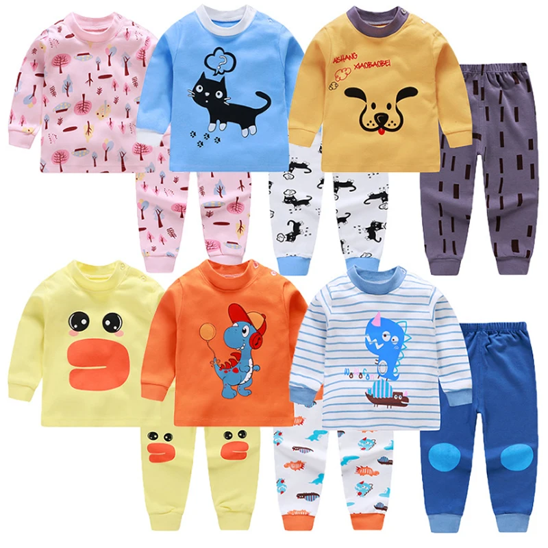 Детский набор пижам для мальчиков Милая футболка с длинным рукавом и круглым