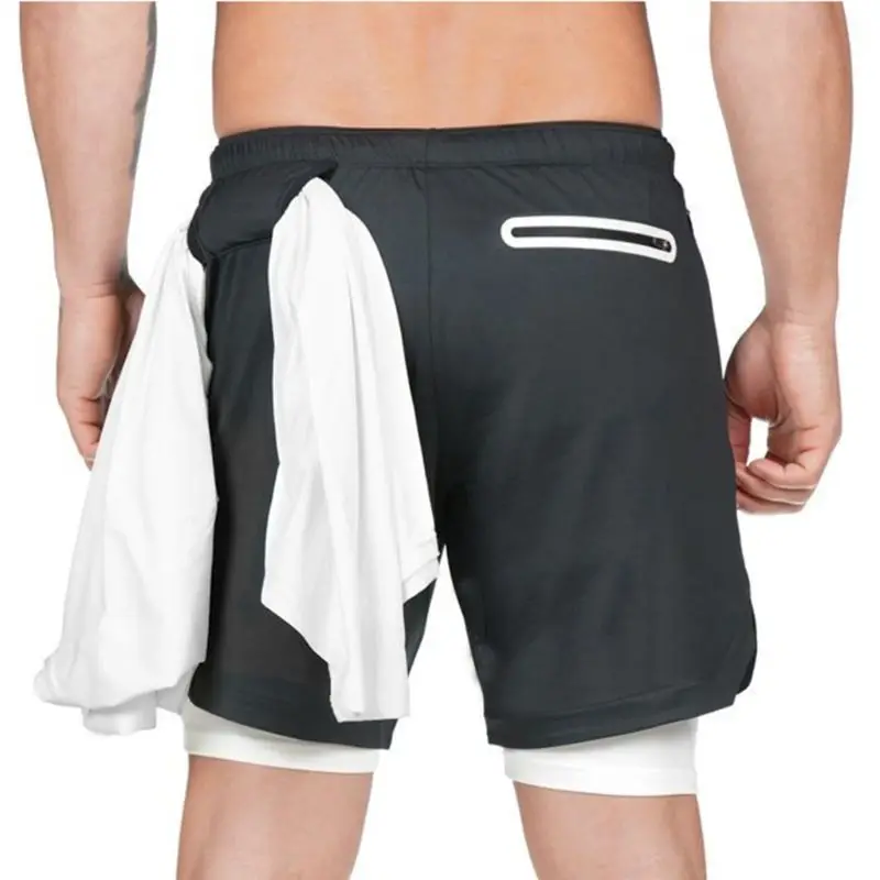 Мужские шорты 2 в 1 для тренировок бега тренажерного зала йоги Спортивные