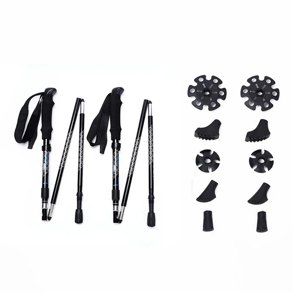 

Aluminum Trekking Pole Black Folding Hiking Set Telescopic Ultra-light