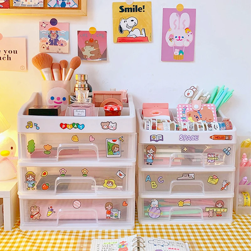 

Transparent Large Capacity Drawer Type Desktop Storage Box Plastic Notebook Cosmetic Lipstick Shelf School Office Stationery