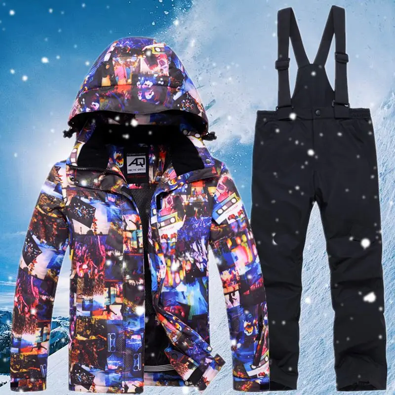 Детский лыжный костюм для мальчиков водонепроницаемая ветрозащитная Толстая