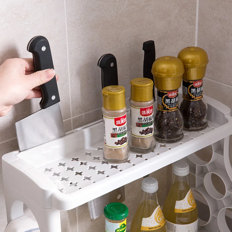 Двухслойные кухонные стеллажи полка для хранения приправ напольный пластиковый