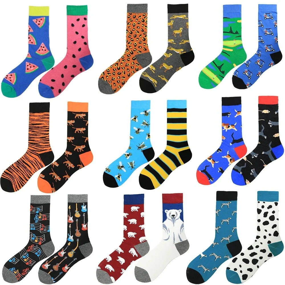 

Women's Cotton Men's Socks Europe AB Asymmetrical Fashion Skateboard Breathable Middle Tube Standard Unisex Cute Socks Harajuku