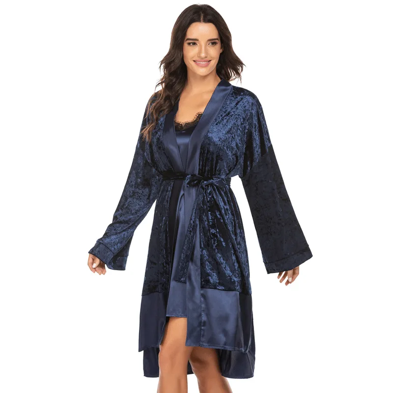 

AECU Sexy Women Robe & Gown V Neck Women Sleepdress Elegant Satin Gown Bathrobe Home Pajamas Satin Robe Sexy Robe