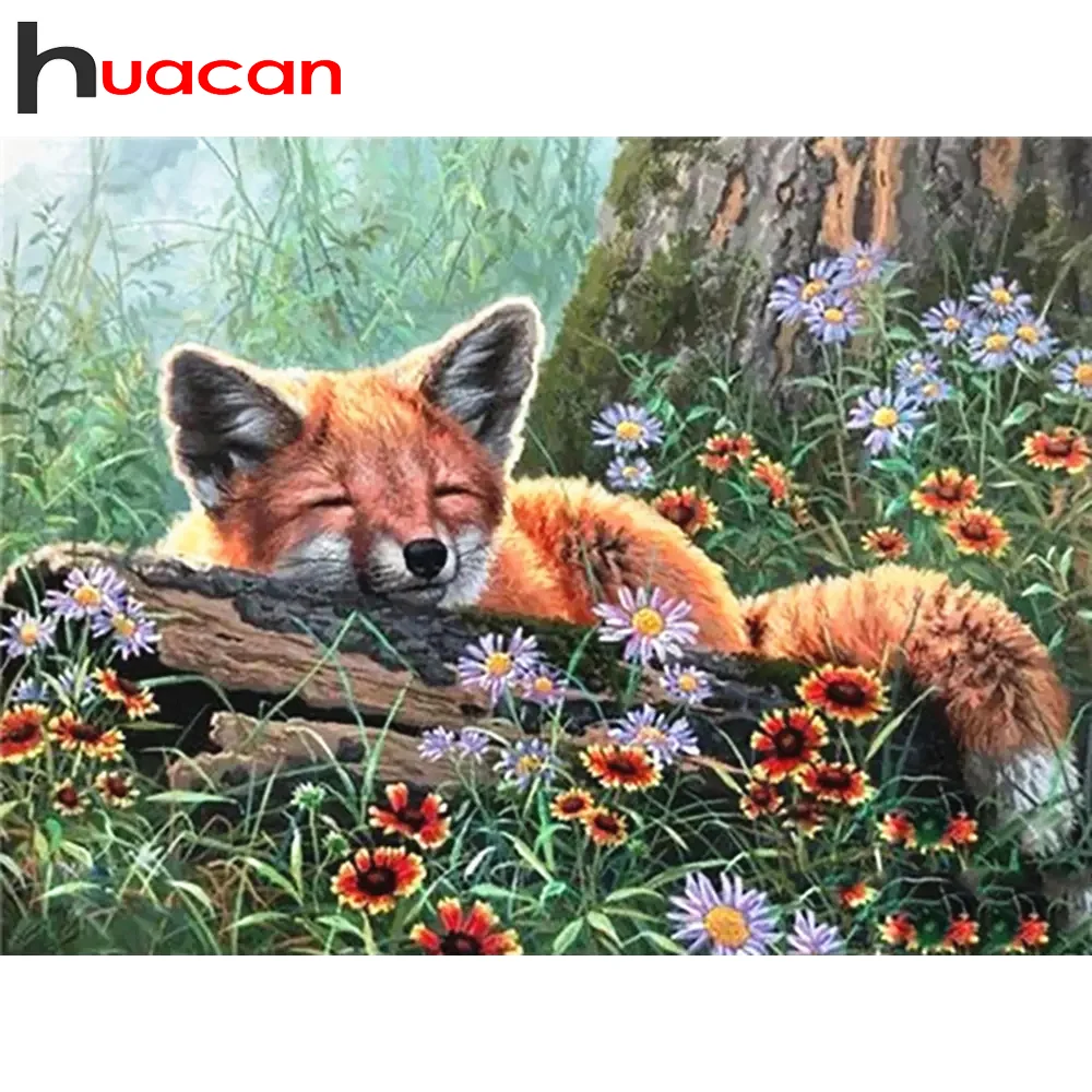 

Алмазная живопись Huacan, вышивка с лисьими цветами, мозаика, вышивка крестиком в виде леса, домашний декор