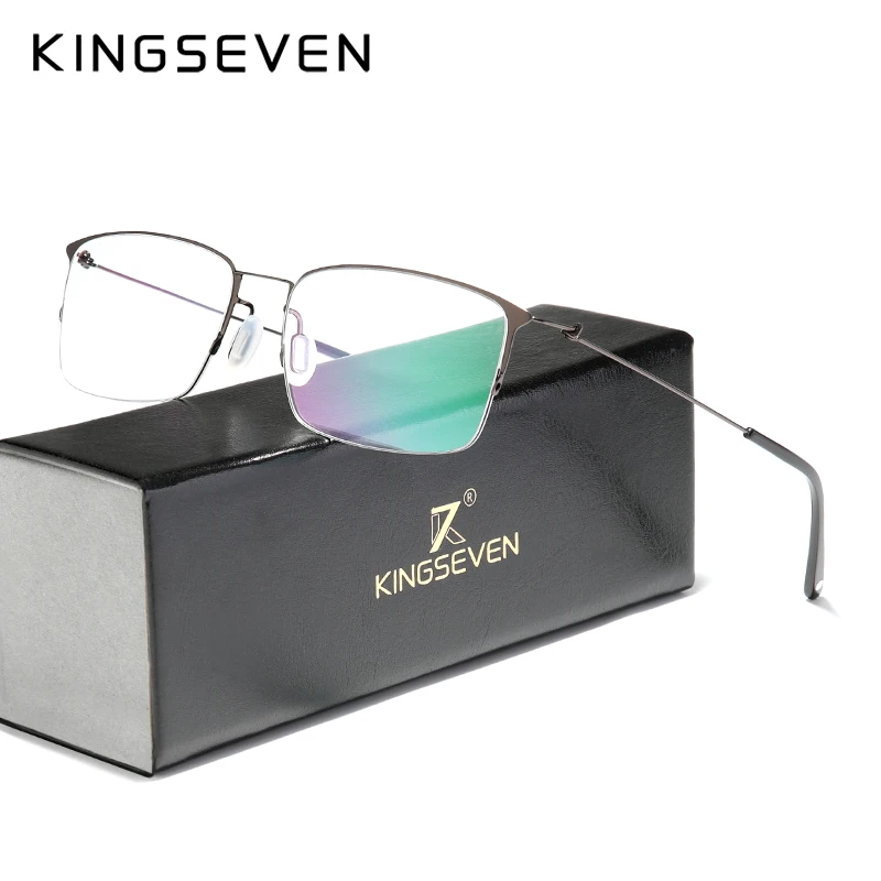 

KINGSEVEN Alloy Optical Glasses Titanium Frame Men 2020 Square Myopia Prescription Eyeglasses Male Metal Eyewear