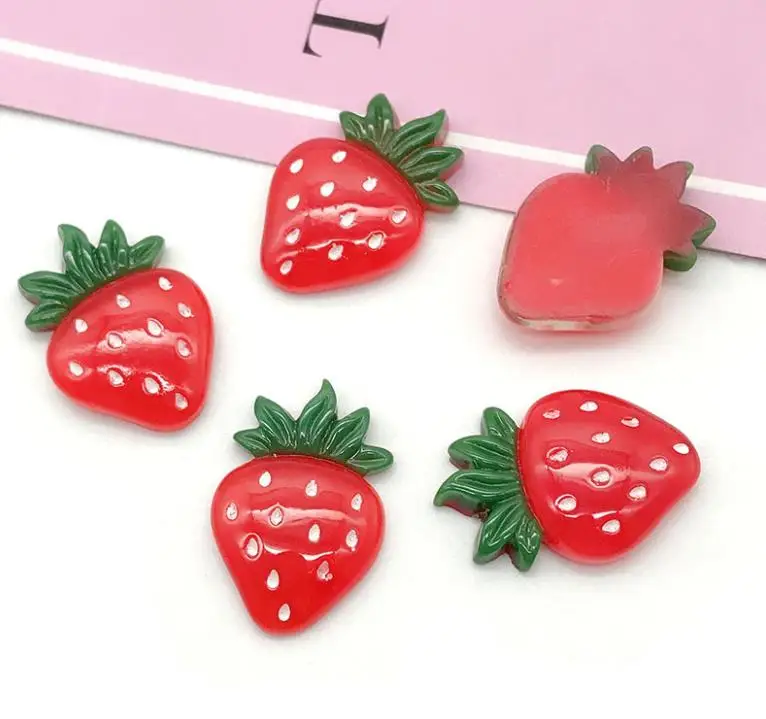 

Kawaii Cartoon Strawberry Flat back Resin Cabochon Transparent Decoration Craft Scrapbooking DIY Hair Bows Accessories