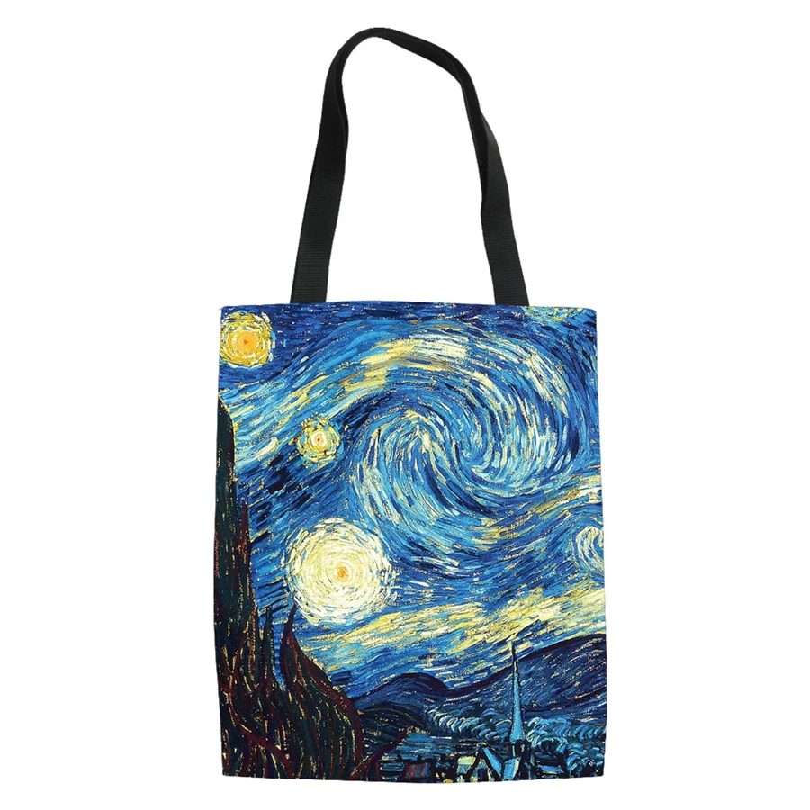 

Shopping Bags Famous Painting Custom Travel Bags Reusable Handbag Women Shoulder Cloth Pouch Foldable Girl Olils Large Linen Bag