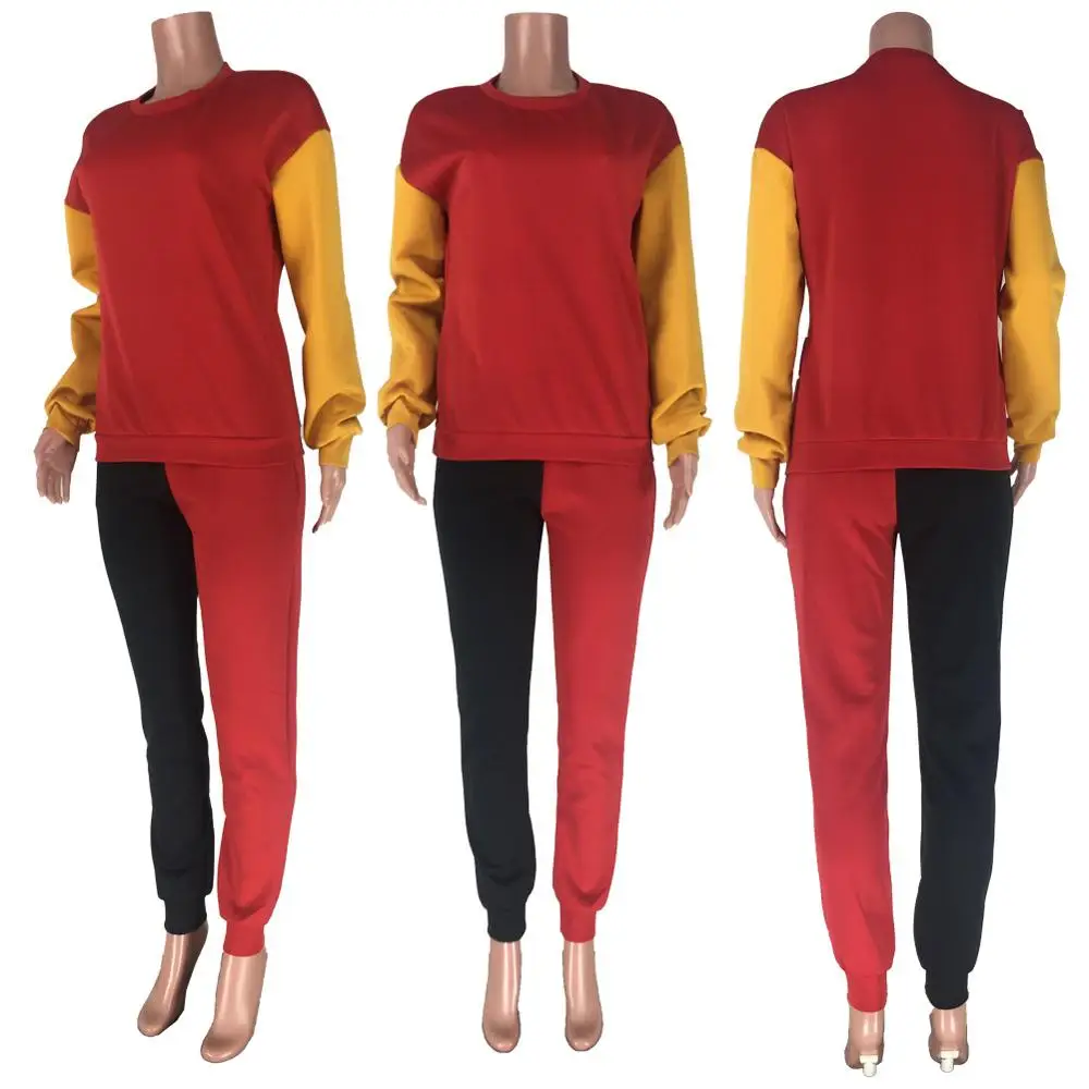 

Sportswear Color Block Tracksuit Women Casual Patchwork Fitness O Neck Sweatshirts + Sweatpants Two Piece Set Jogging Femme