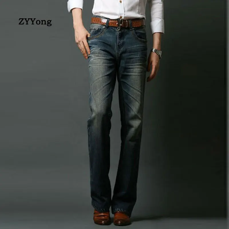 ZYYong Men's Jeans Traditional Boot Cut Legged Jeans Classic Casual Denim Flare Retro Blue Jeans Men's Pants Size 28-38