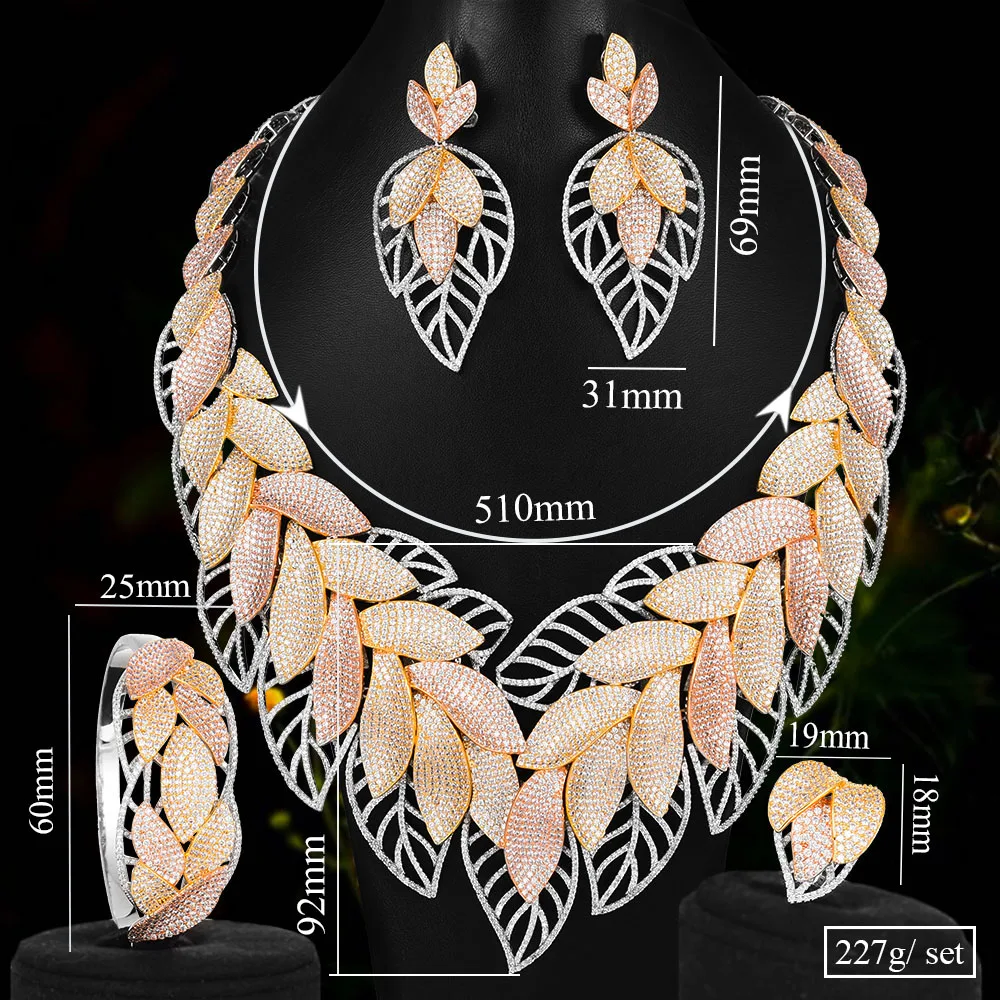 Нигерийский Свадебный Набор Элегантный листьев перо ожерелье браслет серьги