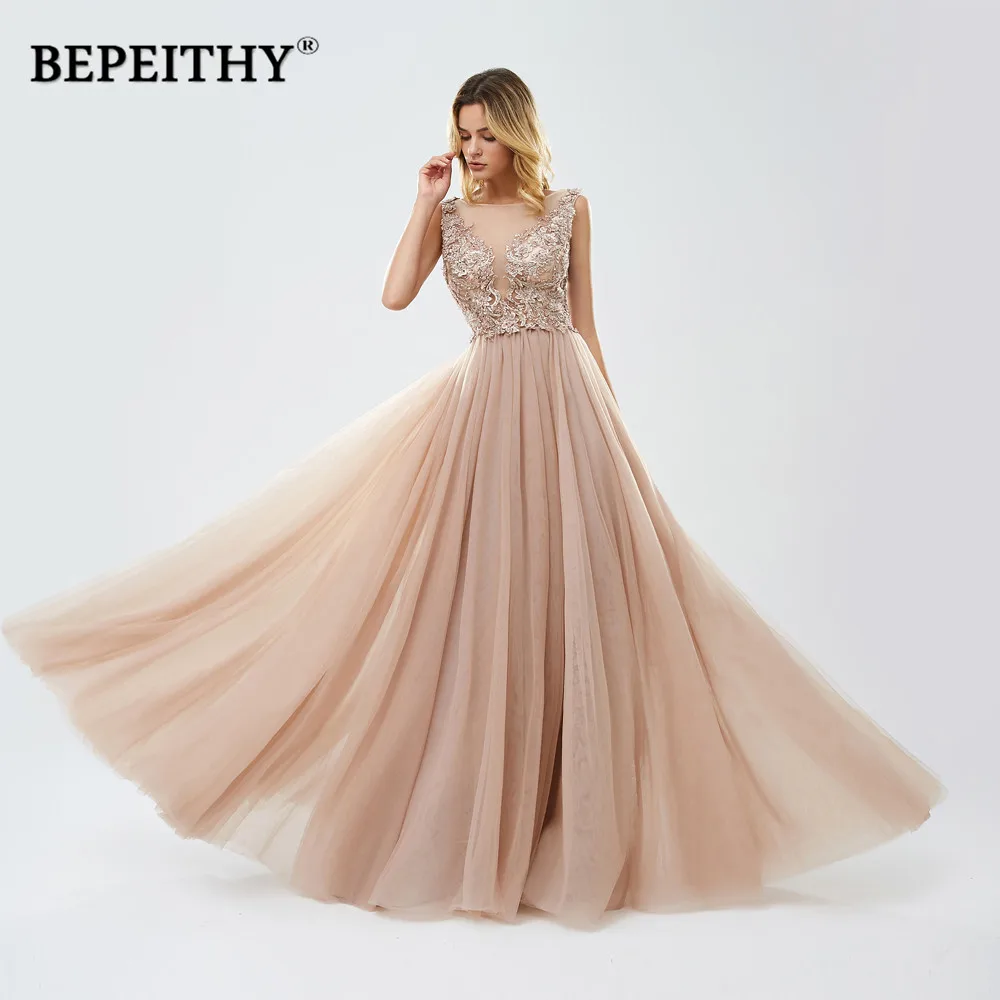 2021 Robe De Soiree расшитый бисером цвета шампань Длинные Выпускные платья серого