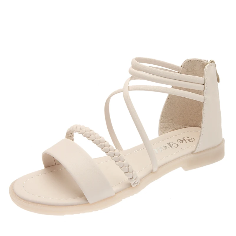 

Flat Sandal Shoe 2021 Summer Suit Female Beige Women's Heels Without Gladiator Fashion Comfort Black Girls New Low Clear Zip Rub