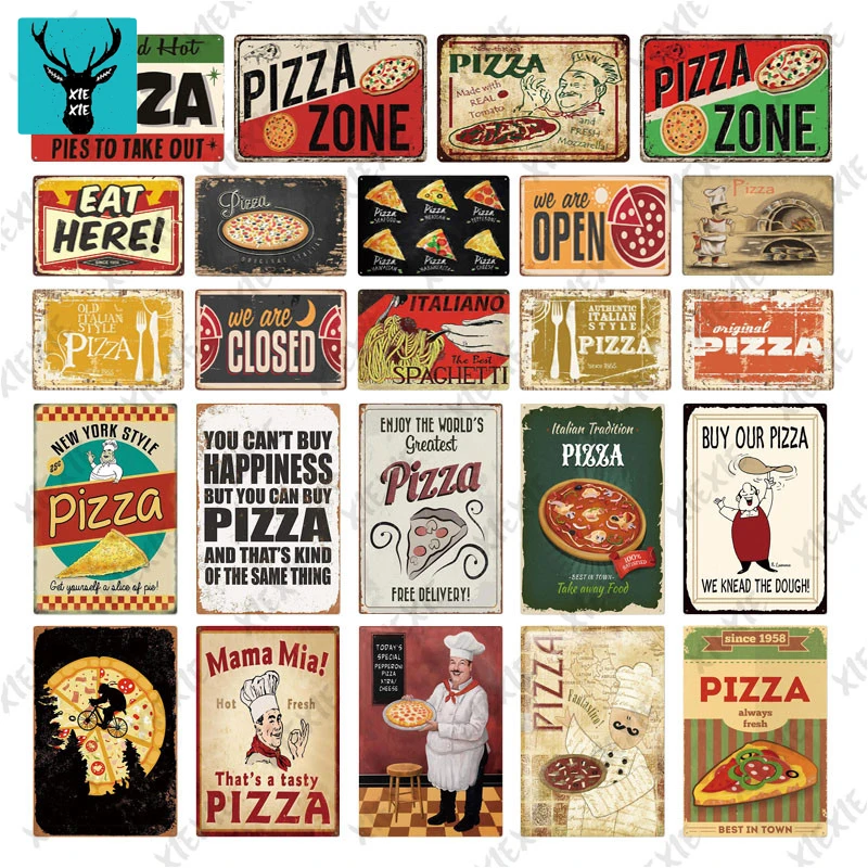 

Pizza Shop Zone Tin Sign Plaque Metal Vintage Metal Sign Wall Decor For Cafe Bistro Restaurant Pizza Zone Decorative Metal Plate