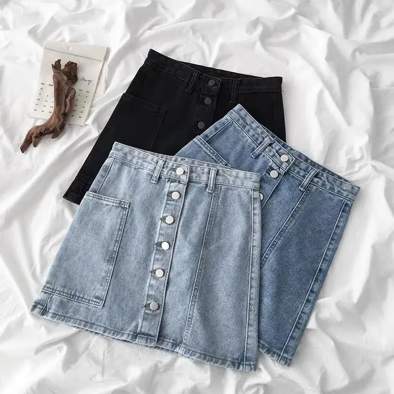 

Denim Skirt Spring Summer Women Short A-line Buttom Skirts High Waist Slim Pocket Clothes For Female Causal Summer Women Skirt