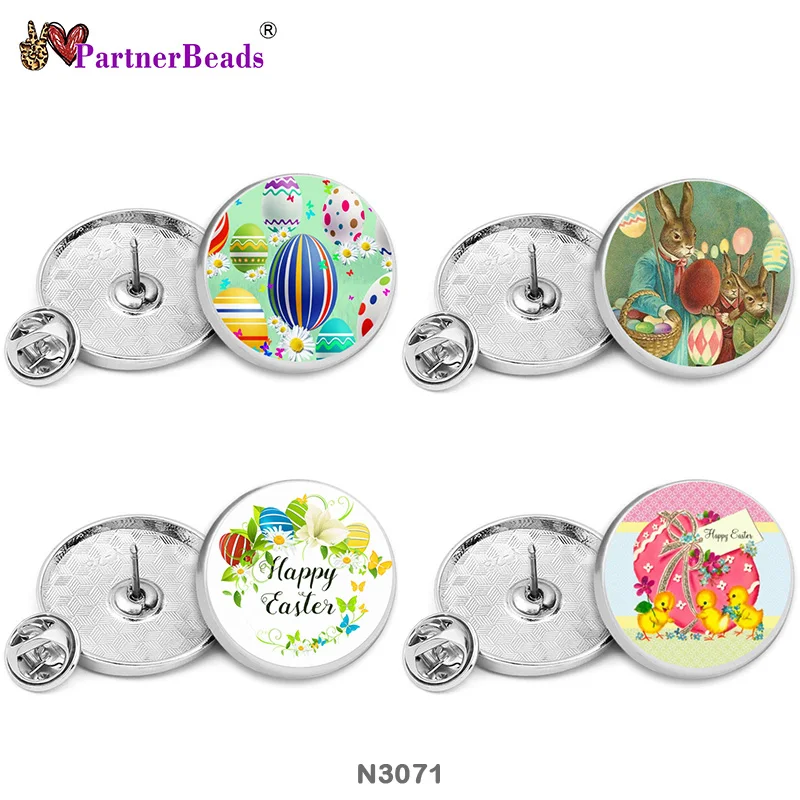 

happy easter Painted Metal Brooch Beautiful Buttons 15mm/18mm/21mm/23mm/25mm/28mm PartnerBeads N3071
