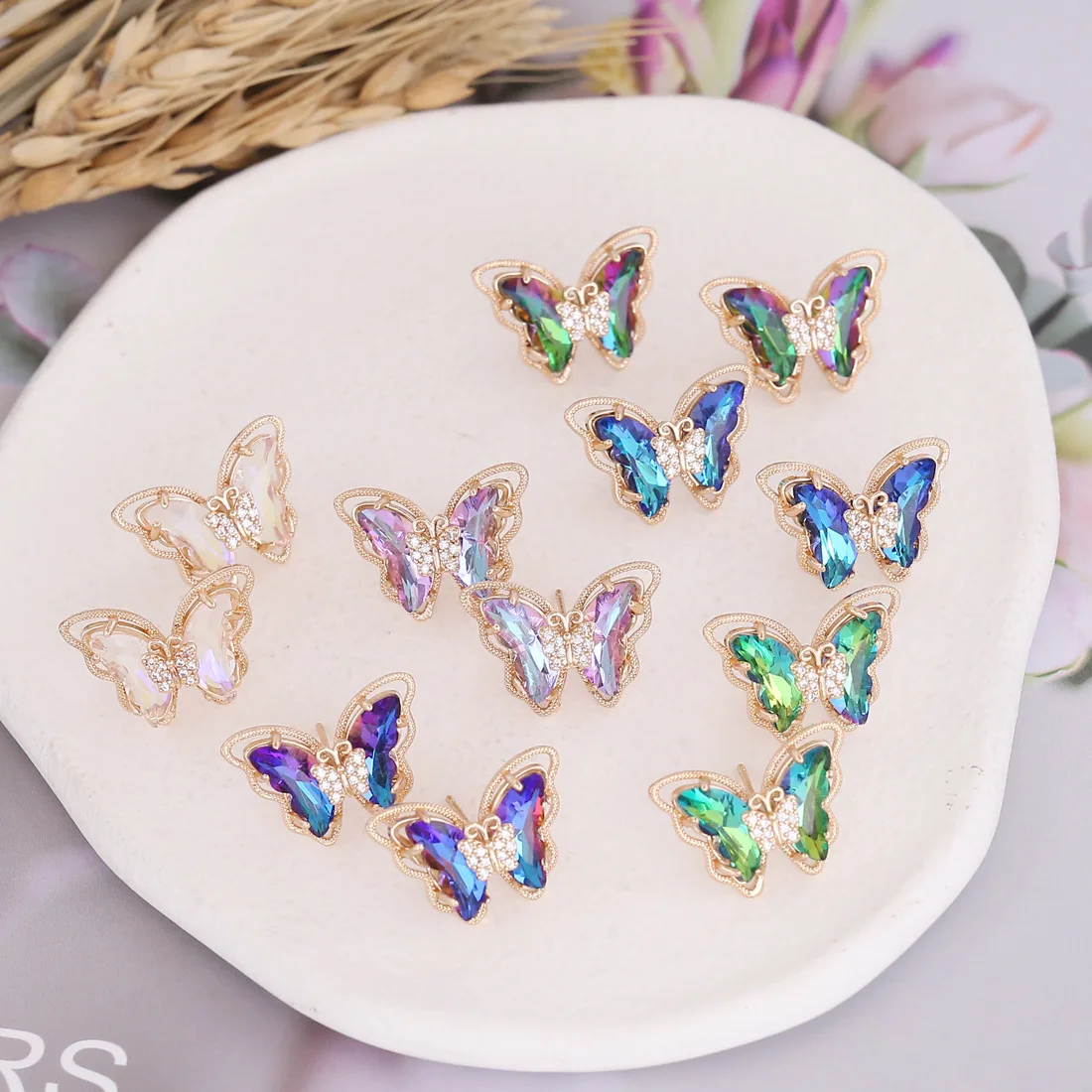 

Simple Transparent Gradient Color Butterfly Inlaid Zircon Earrings Women's Ear Ornaments Jewelry Accessories Birthday Party Gift