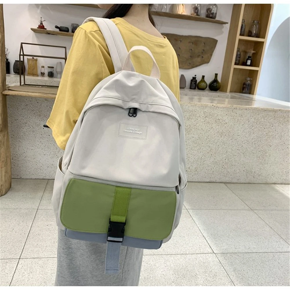 

Backpack for Teens Waterproof Zipper Nylon Hit Color Teenager Girl School Bags Large Capacity Female Backpack Mochila Feminina