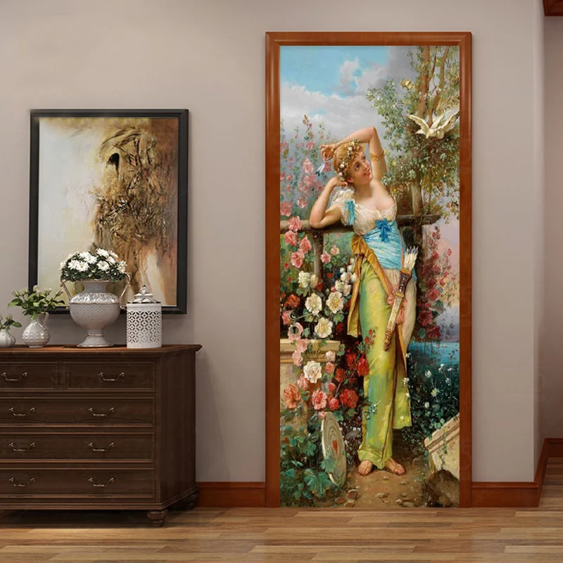 

European Style Mural Wallpaper Retro Figure Oil Painting 3D Living Room Hotel Bedroom Door Sticker PVC Waterproof 3 D Home Decor