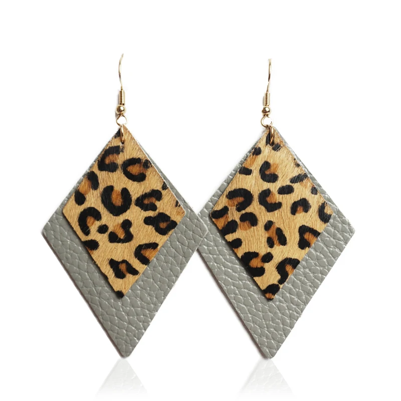 Серьги-подвески женские кожаные геометрической формы с перьями | Украшения и