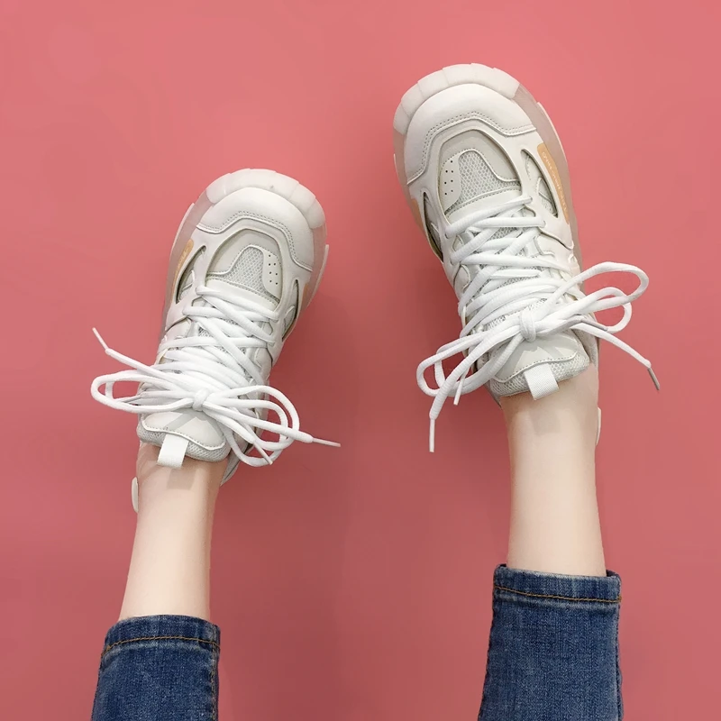 

DLEK Height Increasing Shoes Women Chunky Lace-Up EVA Fashion Sneakers Breathable Spring Platform Vulcanize Shoes