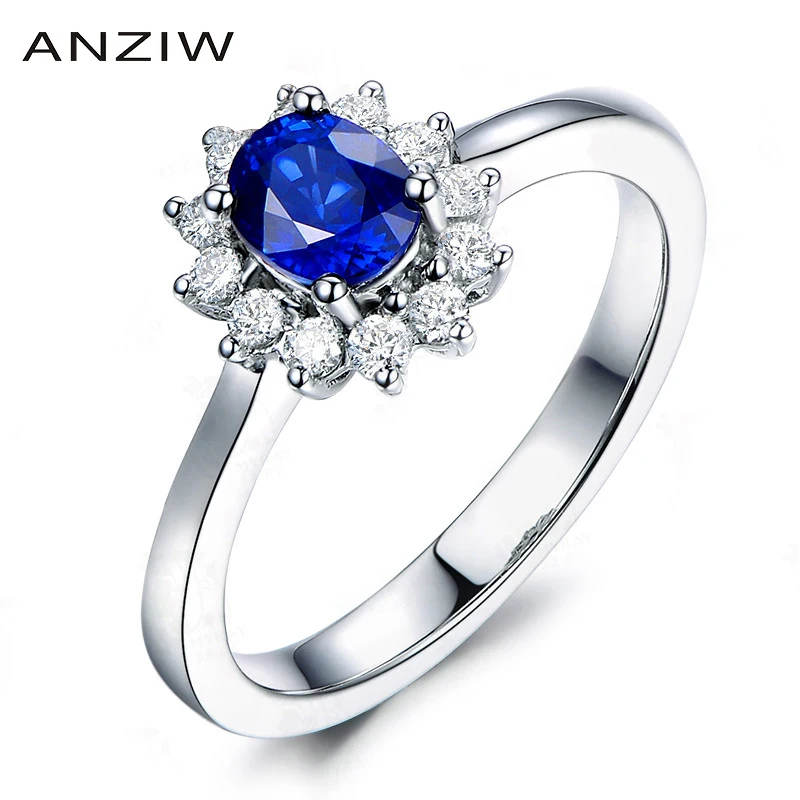 

ANZIW 1.25 Carats Oval Cut Blue Sona Bridal Halo Rings 925 Sterling Silver Flower Women Rings Wedding Engagement Jewelry Rings